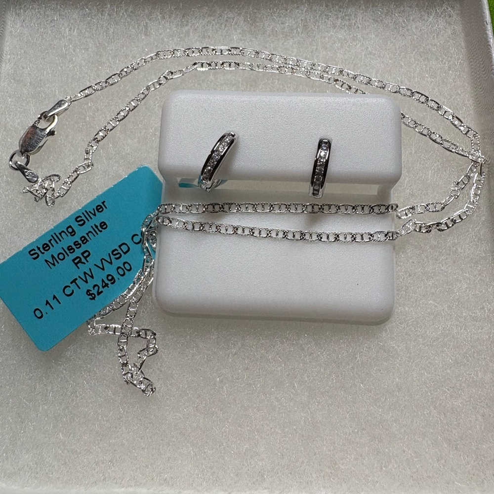Sterling Silver Moissanite Diamond cut Necklace and Earring Set